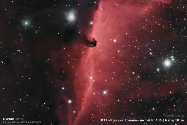 Horsehead Nebula · IC 434, astrophoto from a city balcony, DWARF Mini