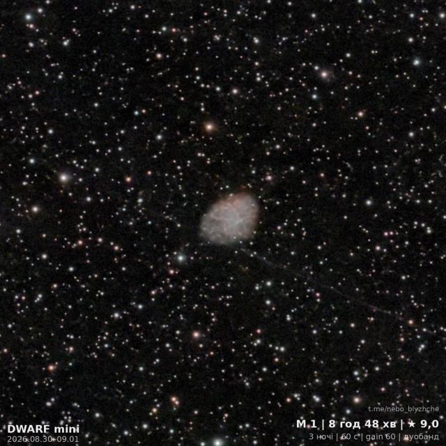 Crab Nebula · M1, astrophoto from a city balcony, DWARF Mini