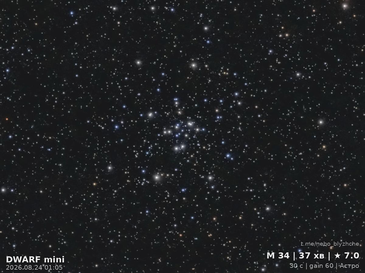 Open cluster M34 · M34, astrophotography from a city balcony with a DWARF Mini smart telescope
