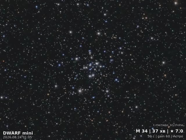 Open cluster M34 · M34, astrophoto from a city balcony, DWARF Mini