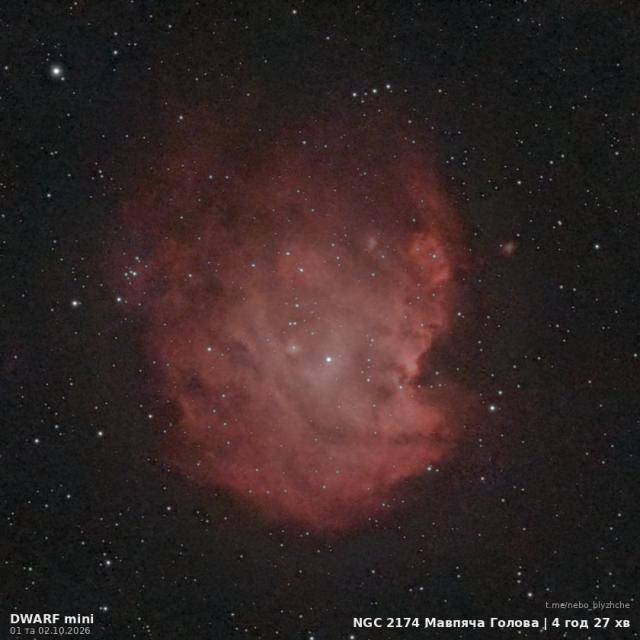 Monkey Head Nebula · NGC 2174, astrophoto from a city balcony, DWARF Mini